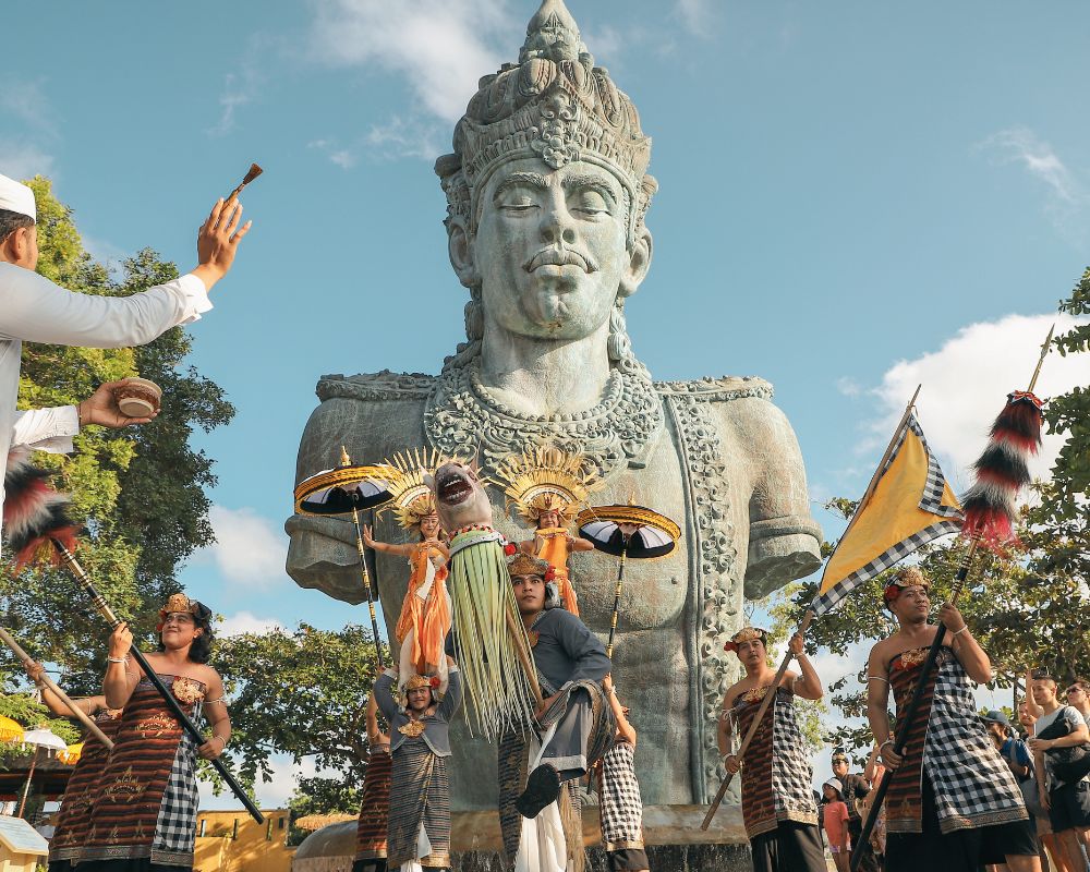 Balinese Cultural Parade performance in Plaza Wisnu at GWK Cultural Park
