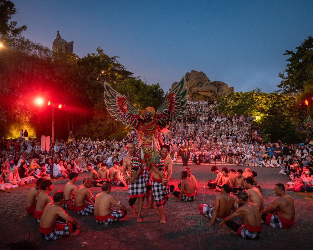 Garuda Wisnu Kencana Kecak Dance performance in Lotus Pond at GWK Cultural Park