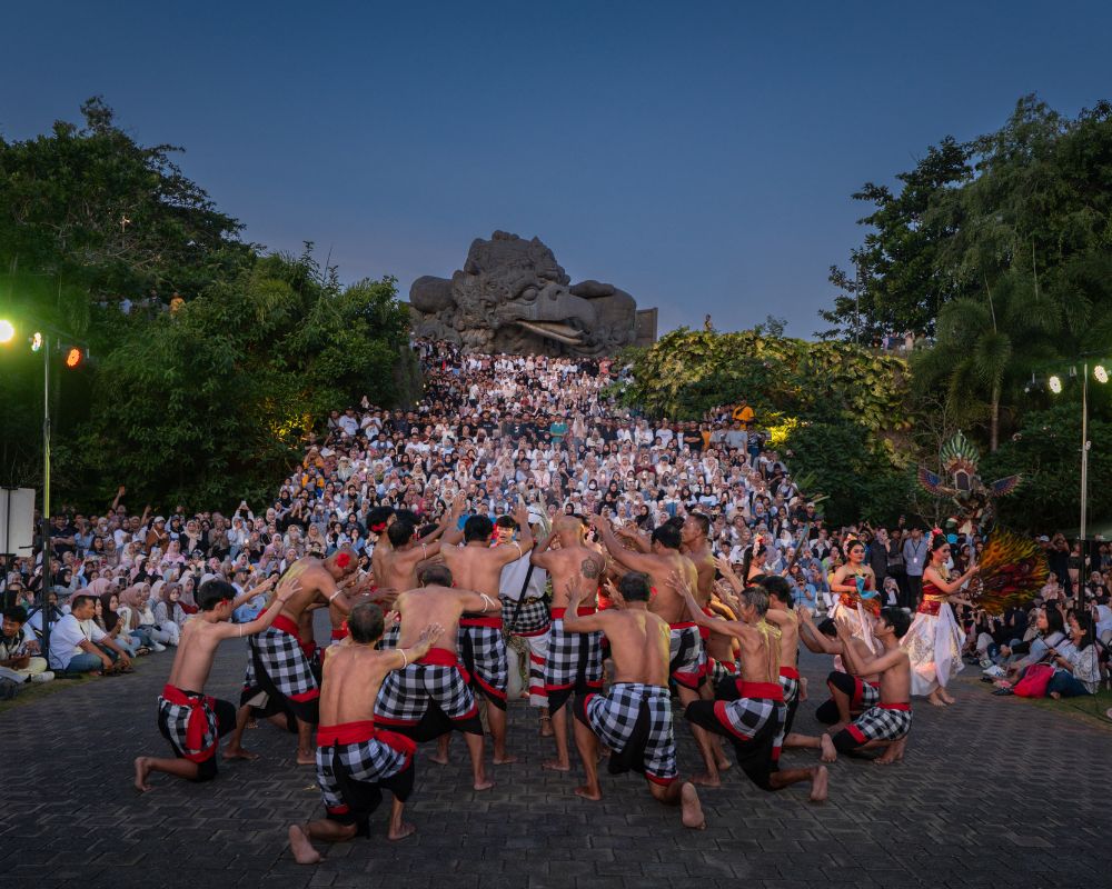 Garuda Wisnu Kencana Kecak Dance performance in Lotus Pond at GWK Cultural Park